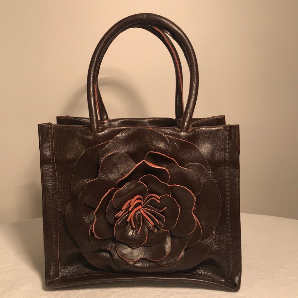 Antonello Serio Brown Leather Flower Handbag